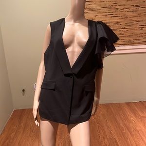 BCBGMaxAzaria Black Vest With Satin And Net Decoration On Left Shoulder Size L